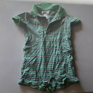 Ralph Lauren size 9 month, onesie, shorts, green, and blue, striped orange polo